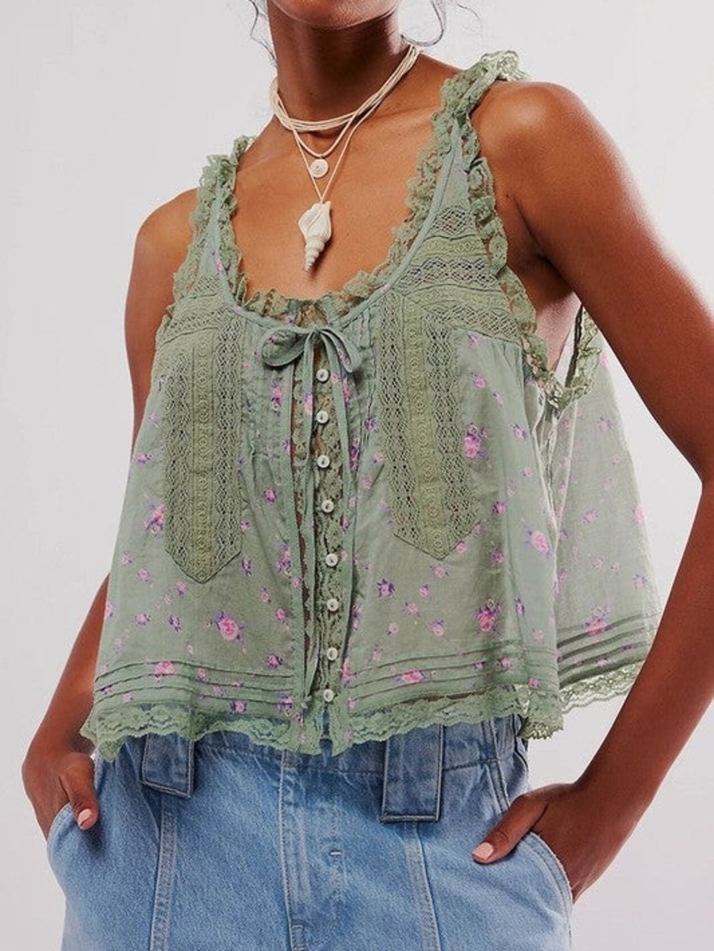 Free People Evermore Tank Top in Sage Green